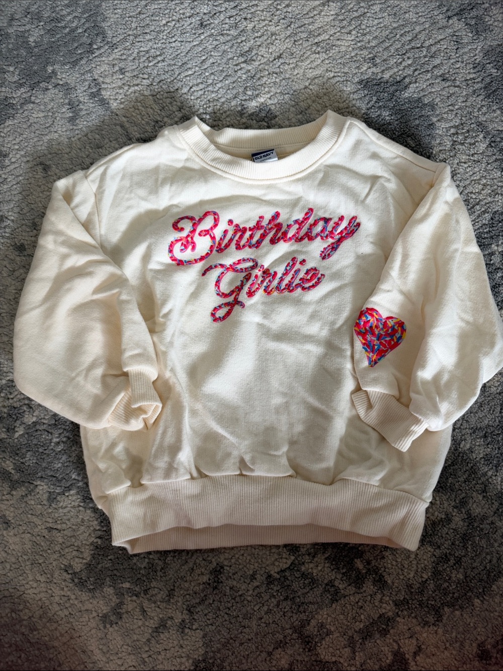 Old Navy Cream Sweatshirt with Pink 'Birthday Girlie' Script